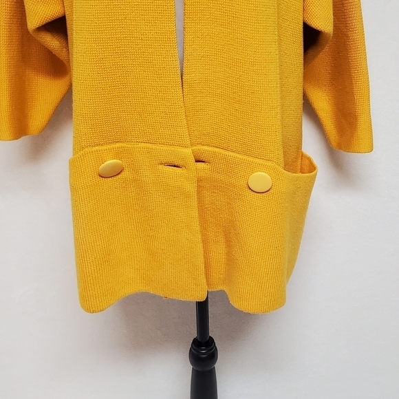 VINTAGE 90s I.B. Diffusion Mustard Yellow Knit Oversized Kimono Sweater Cardigan - Picture 7 of 14